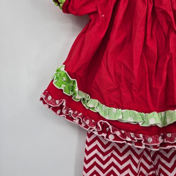 Smocked A Lot Vintage Baby Girl Santa Smocked Neck Ruffle Chevron Outfit 18M - Picture 7 of 9